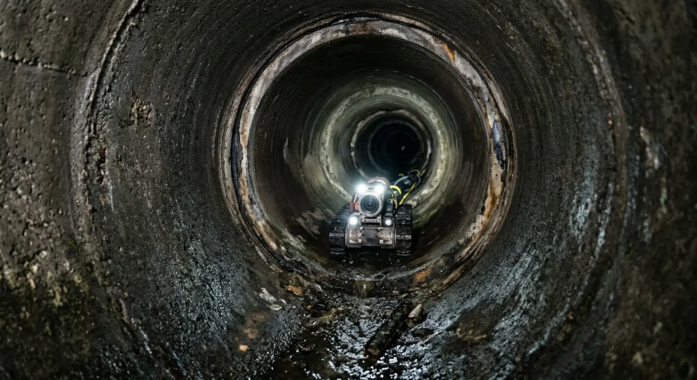 Robotic sewer camera inspecting pipe interior for Sewer Line Cleaning in Hudson